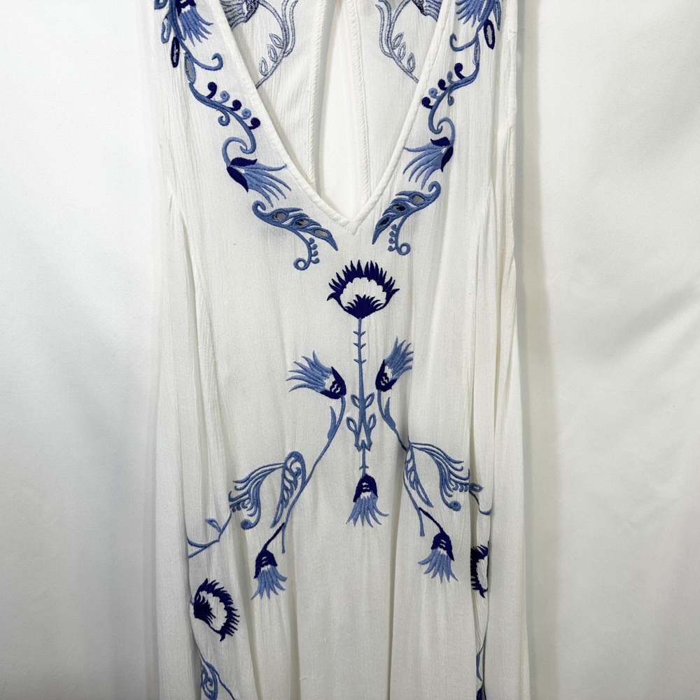Free People Medium Slip Dress Adelaide Festival White Blue Floral Boho Mini 195 - Picture 5 of 16